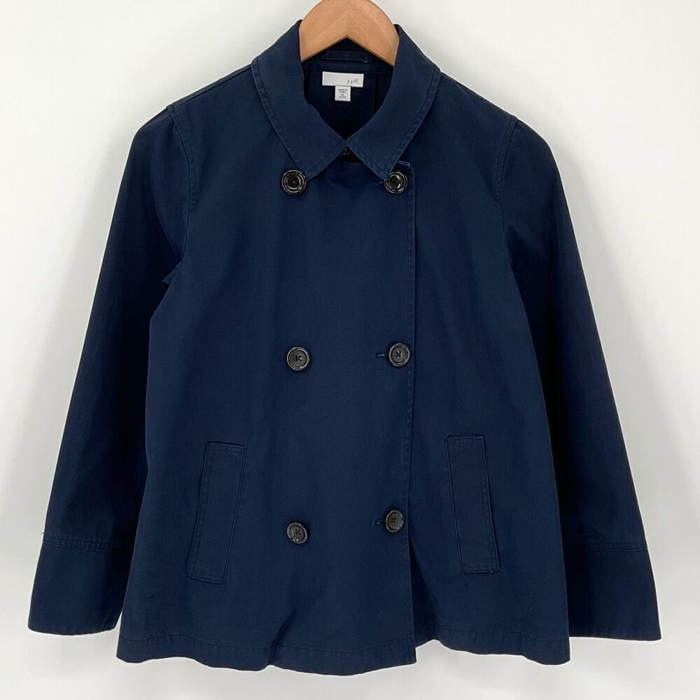 J Jill Lightweight Double Breasted Pea Coat Jacket Navy Blue Women‎ XS Petite